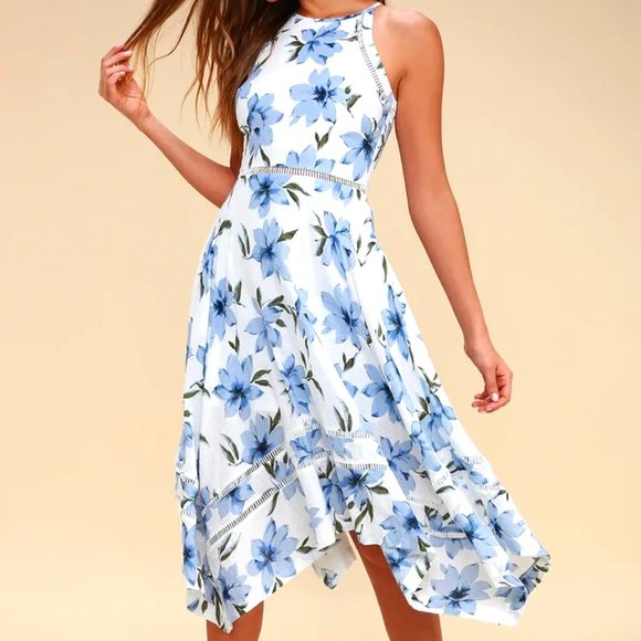Lulus Dresses & Skirts - Lulus Zahara Blue and White Floral Print Midi Dress